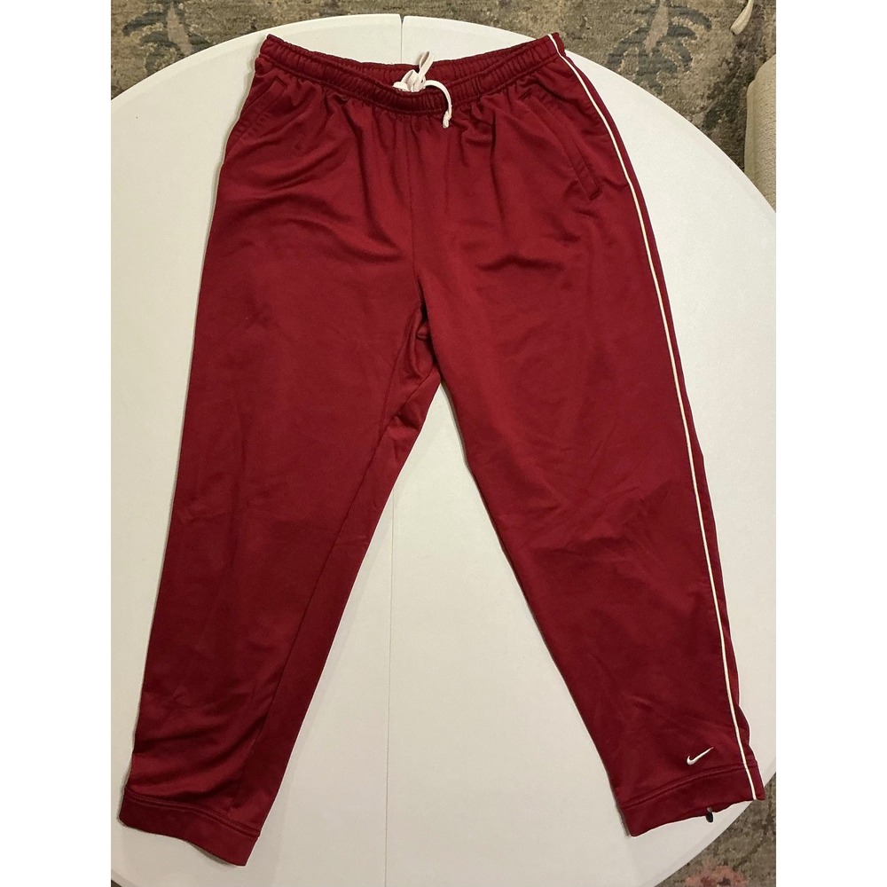 VTG Y2K Nike Mens Maroon‎ Baggy Track Pants Burgundy White Piping Ankle Zip M